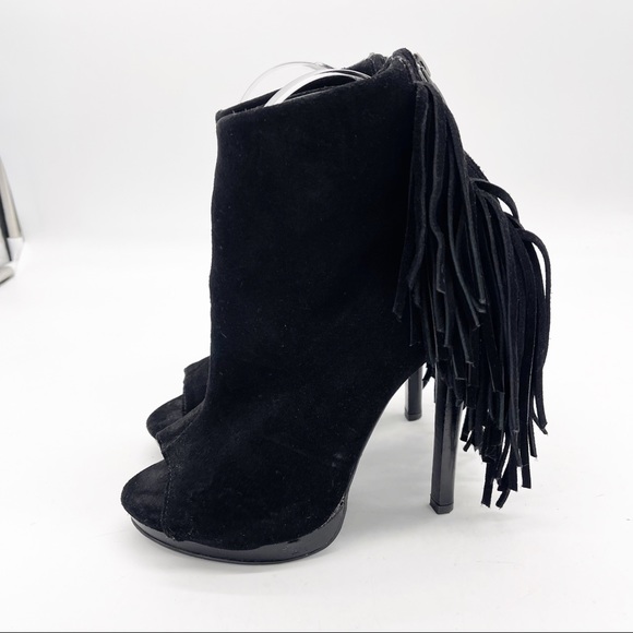 NAUGHTY MONKEY Girl’s Best Fringe Peeptoe Suede High Heel Booties - Picture 4 of 11